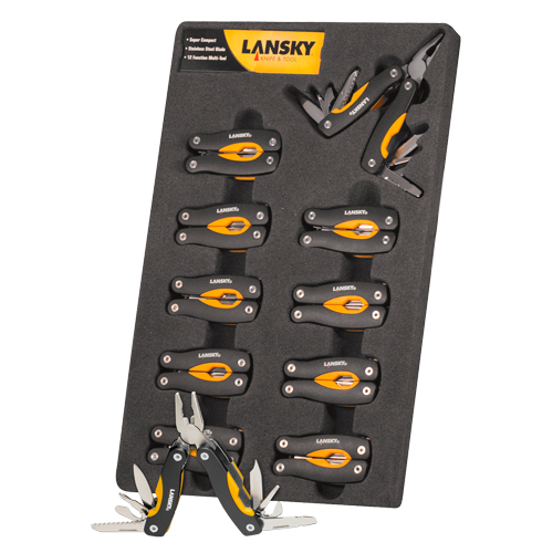 Display with 10 Lansky Mini Multitools